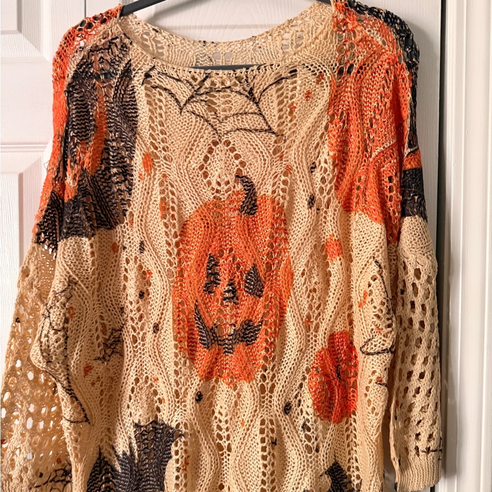 Halloween Knit Sweater with Pumpkin Design